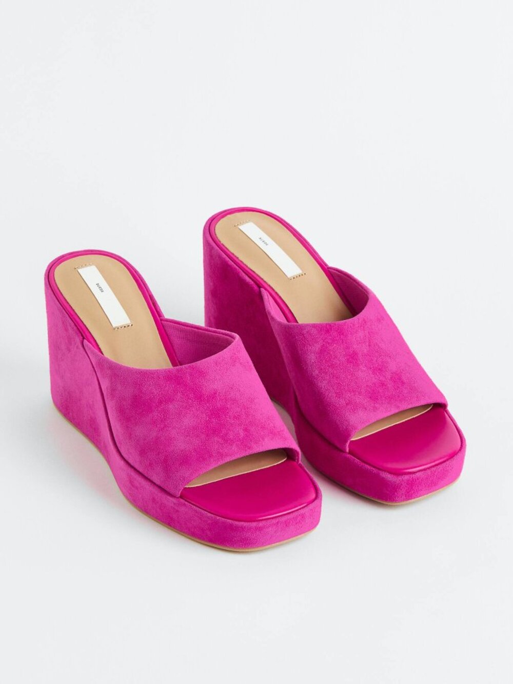 Hot Pink Suede Mules Real Goat Leather 4" Heel Sz US 7 Slides H&M